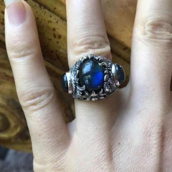 Artistic Natural Labradorite Sterling Silver Cocktail Ring Size 6 - Picture 1 of 8